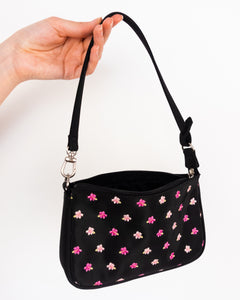 Hibiscus Print Embroidered Mini Bag Black