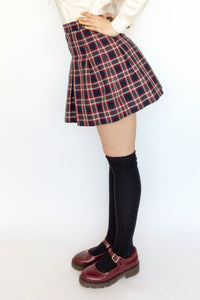 Plaid Pleated Skirt Navy
