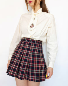 Button Up Blouse With Embroidered Neck Tie Ivory