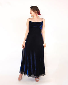 Black Blue Shimmer Cowl Neck Maxi Prom Dress Gown