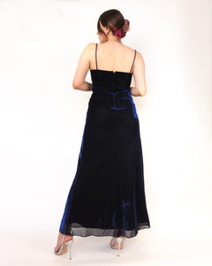 Black Blue Shimmer Cowl Neck Maxi Prom Dress Gown