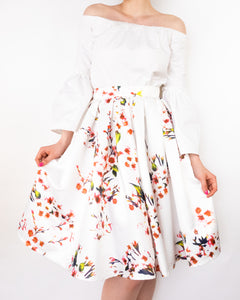 Satin Floral Skirt White