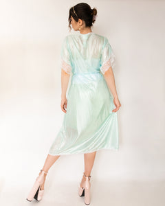 Vintage 1960s Pearlescent Sheer Robe Turquoise