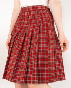 Tartan Plaid Pleated Midi Skirt Red