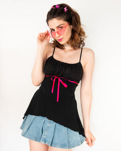 Glitter Camisole with Pink Bow Black