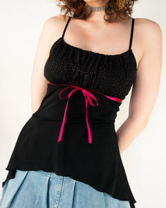 Glitter Camisole with Pink Bow Black