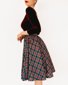 Vintage Tartan Plaid Fit and Flare Midi Skirt Multicolor
