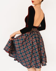 Vintage Tartan Plaid Fit and Flare Midi Skirt Multicolor