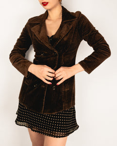 Corduroy Buttoned Blazer Coat Brown