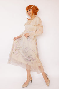 Floral Layered Ruffle Maxi Dress Cream