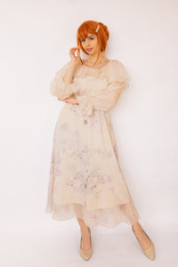 Floral Layered Ruffle Maxi Dress Cream
