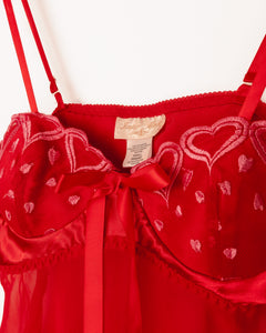 Heart Print Sheer Nightgown Red