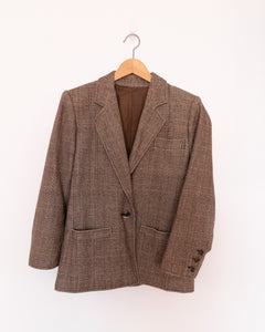 Plaid Structured Blazer with Shoulder Pads Brown